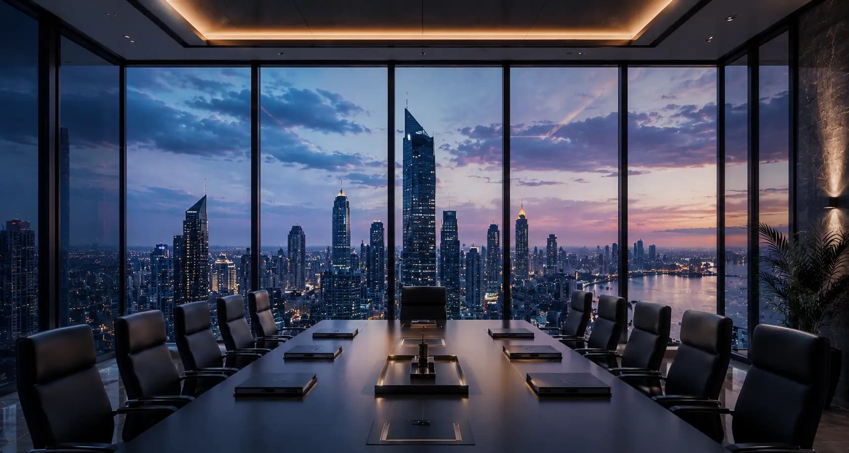 Dharohar Land Corporation legal framework — boardroom overlooking the city